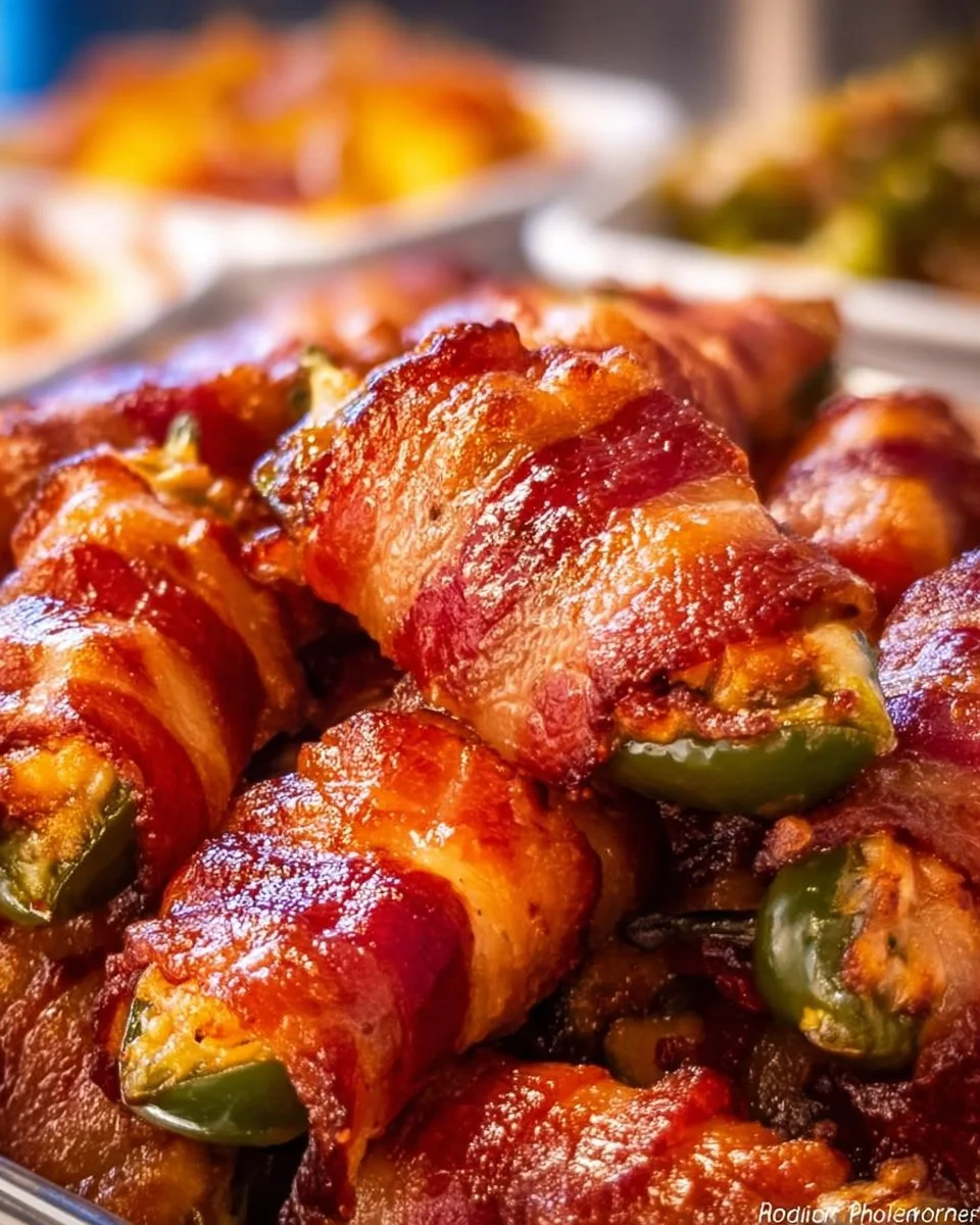 Bacon wrapped jalapeno poppers plated and garnished