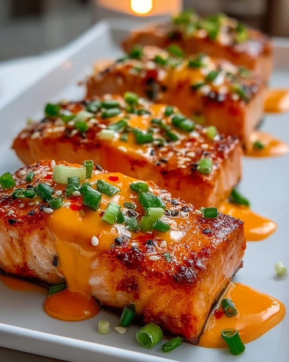 Bang Bang Salmon dish served with vibrant garnishes and a flavorful sauce