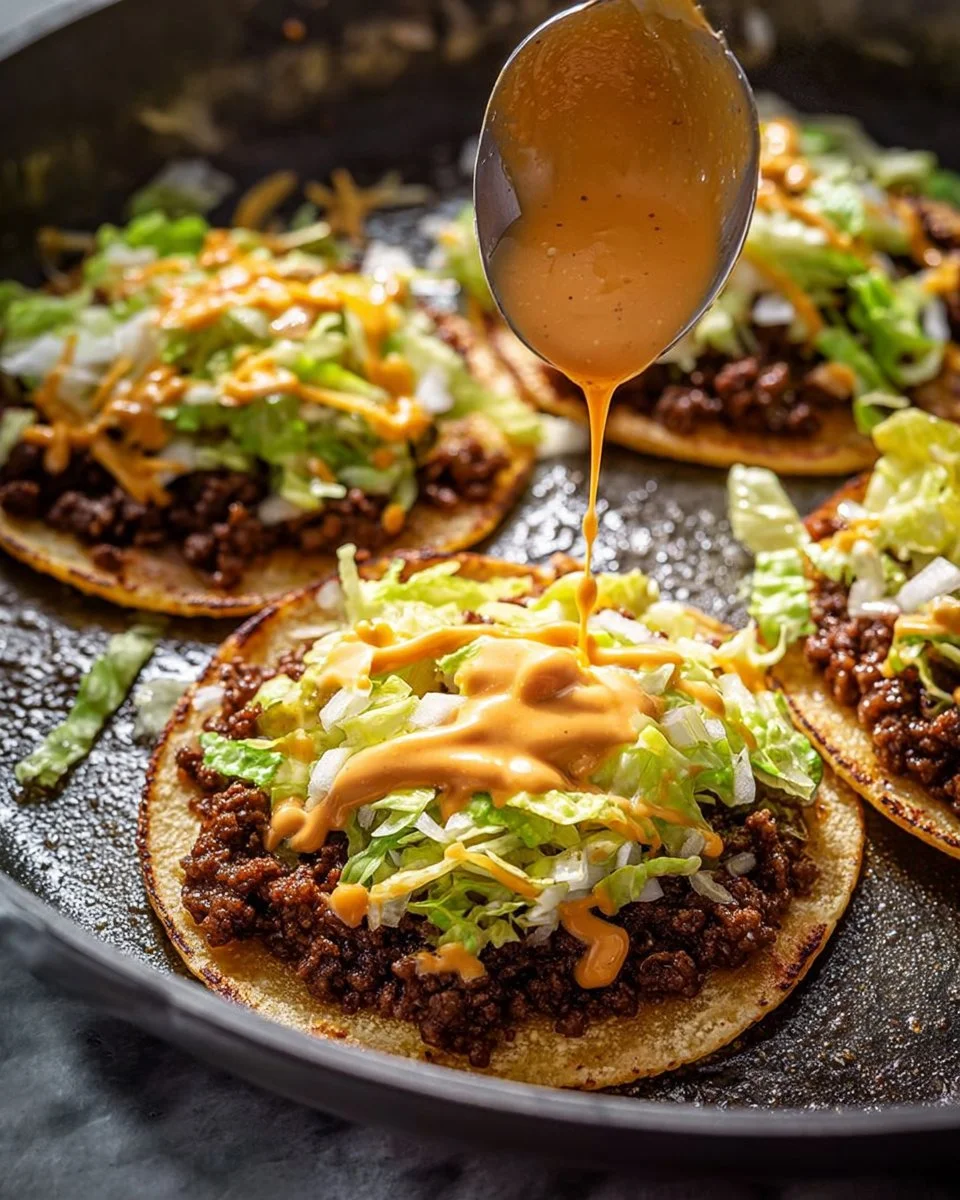 Crispy Big Mac Tacos served on a plate with toppings and sauces