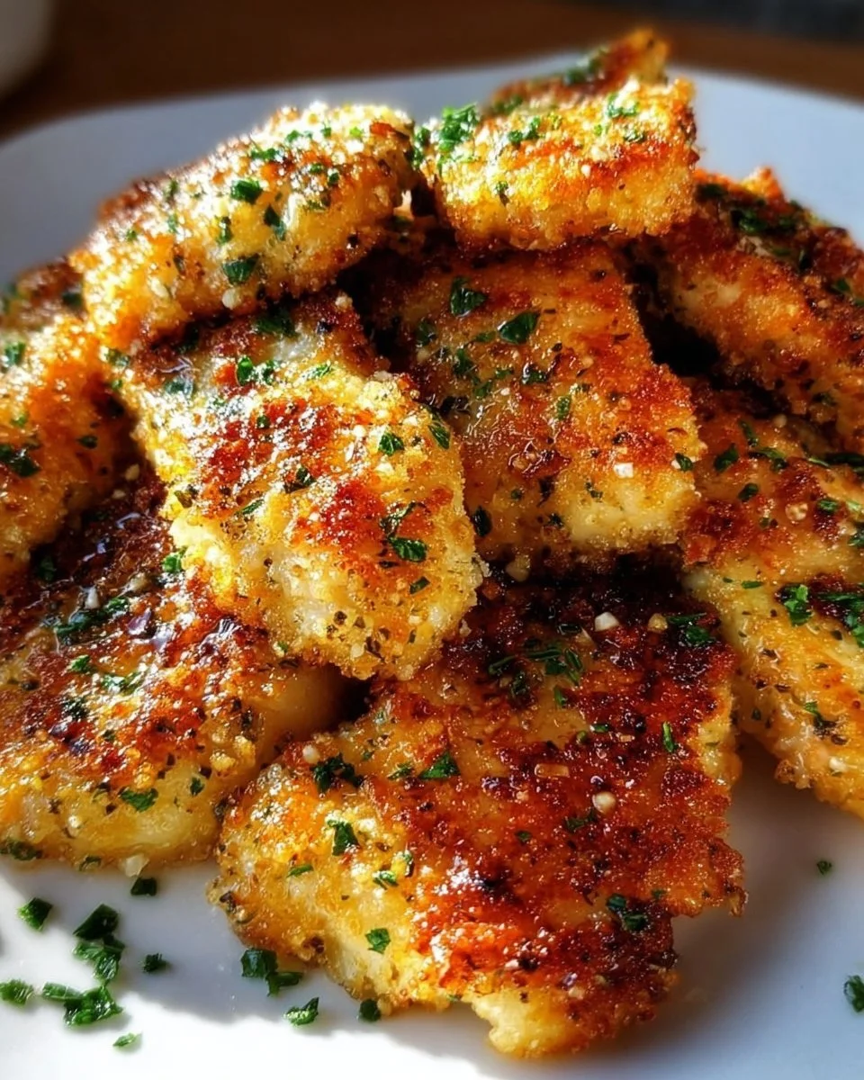 Blackstone Garlic Parmesan Chicken dish garnished with herbs