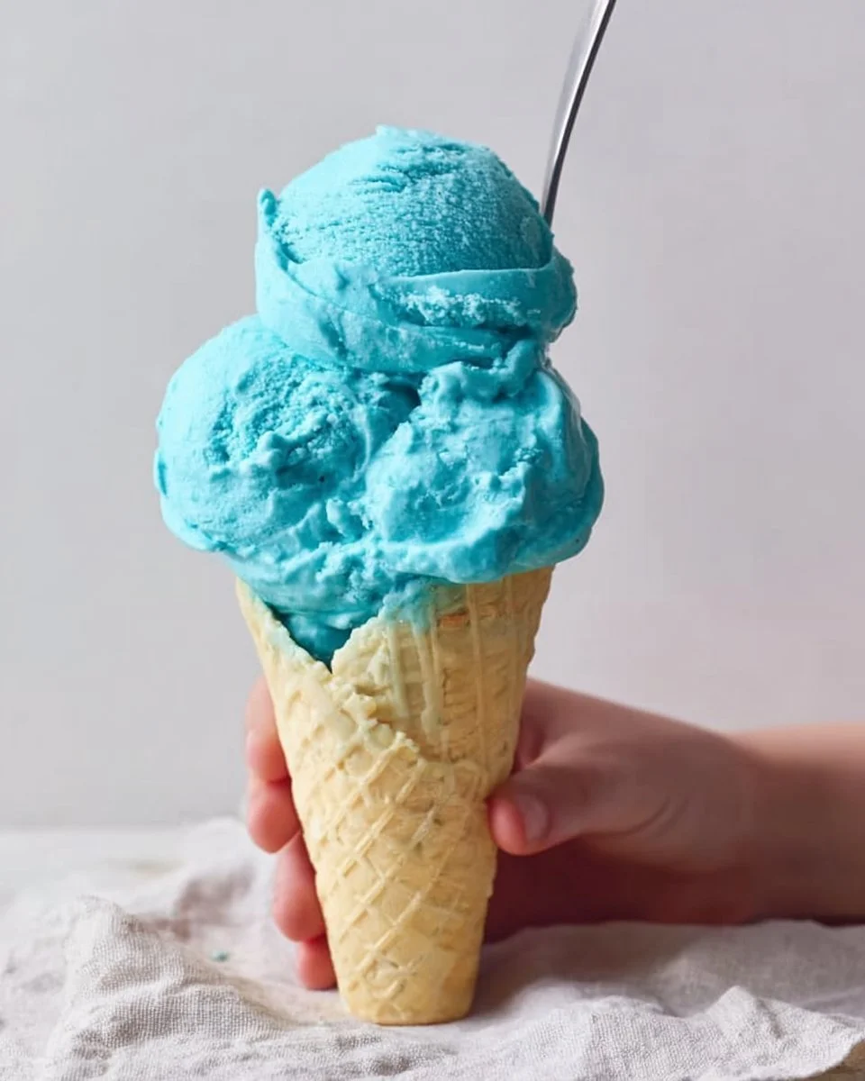 Delicious Blue Moon Ice Cream in a waffle cone
