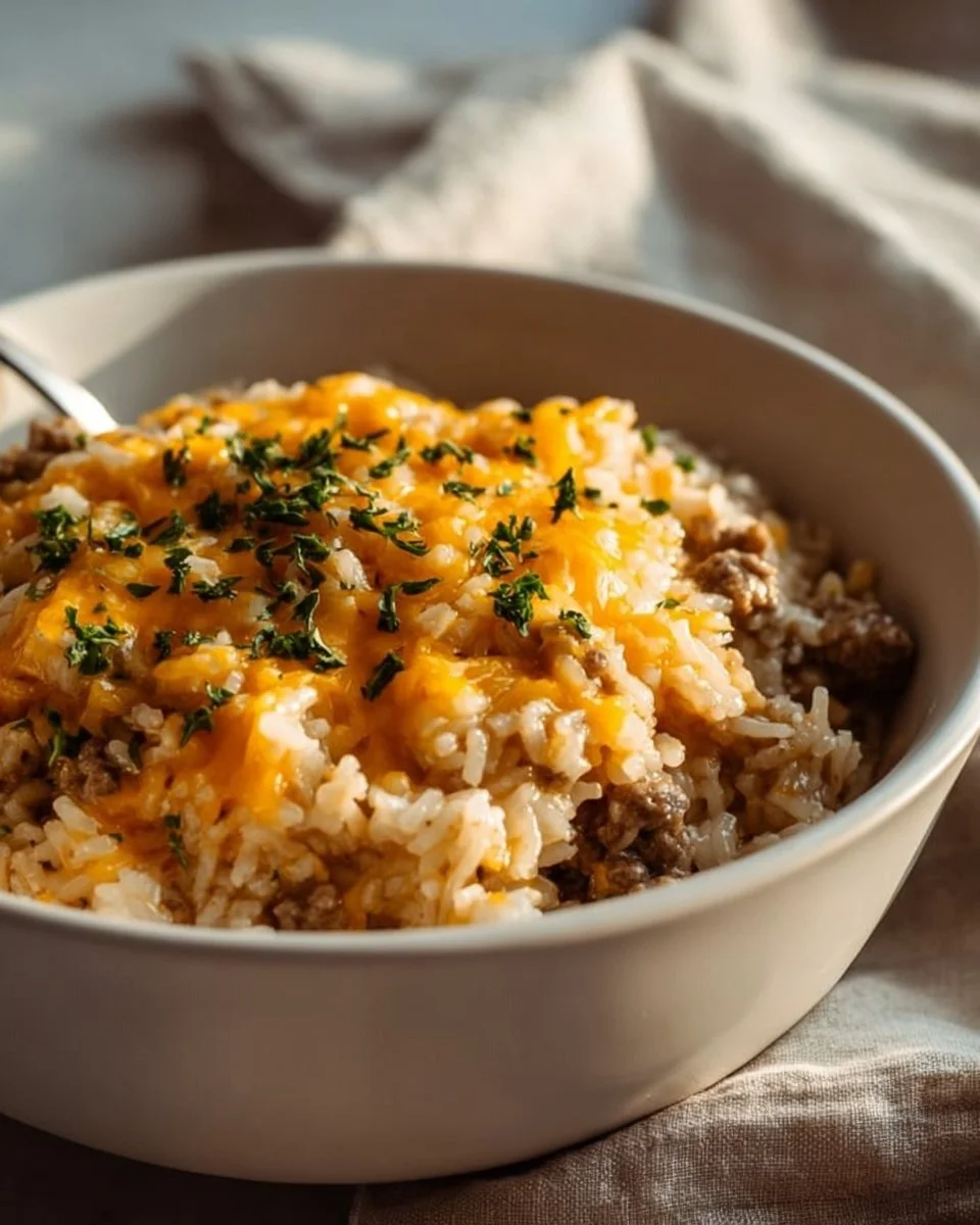 Cheesy Ground Beef and Rice Casserole