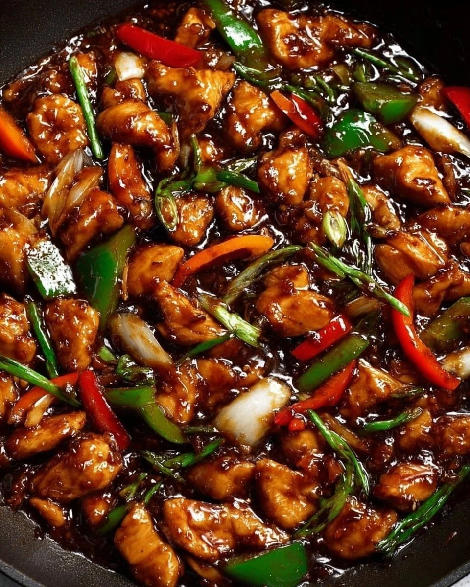 Delicious chicken in garlic sauce garnished with herbs