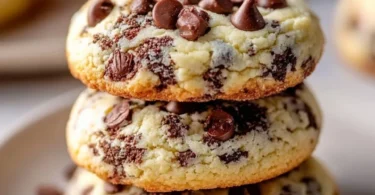Chocolate chip cheesecake cookies with a gooey center and golden edges