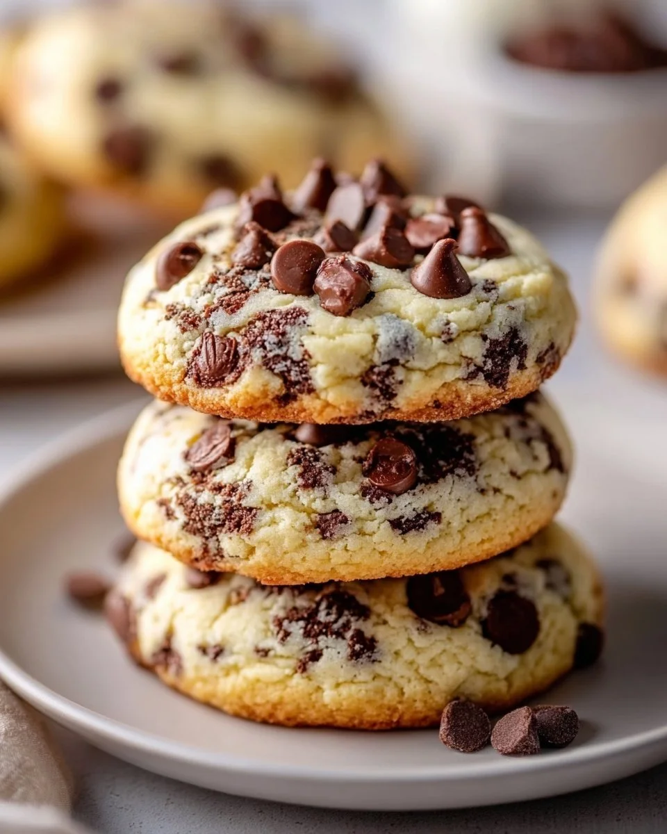Chocolate chip cheesecake cookies with a gooey center and golden edges
