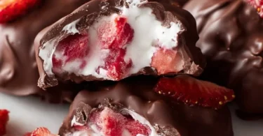Delicious chocolate strawberry yogurt clusters on a plate