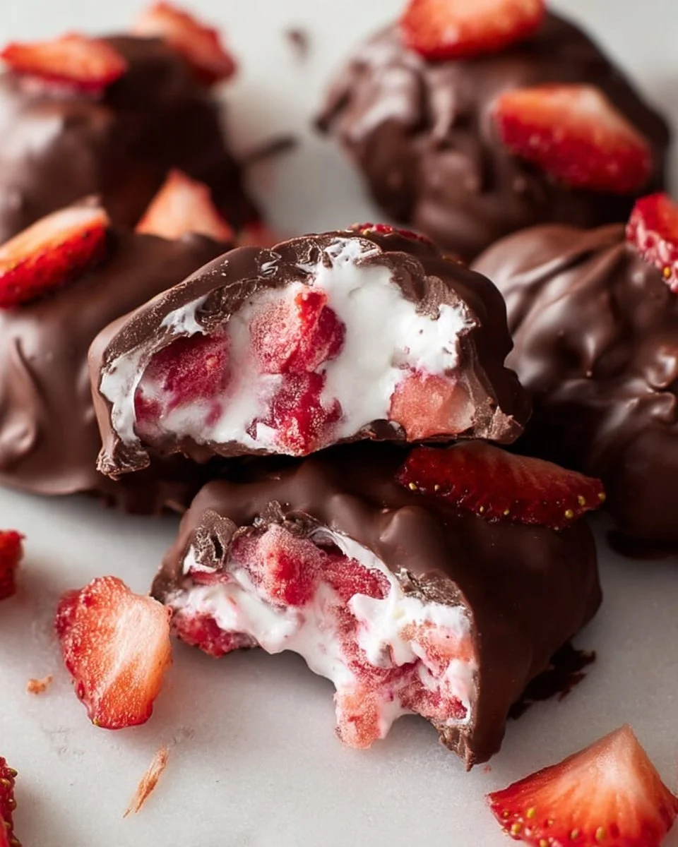 Delicious chocolate strawberry yogurt clusters on a plate