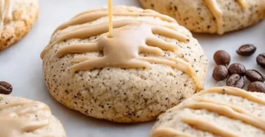 Freshly baked coffee glazed sugar cookies on a plate
