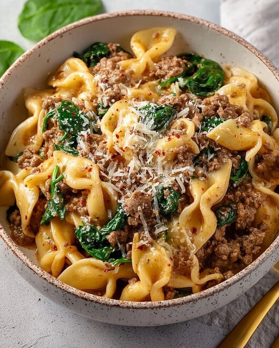 Comforting crockpot ground beef pasta in a bowl