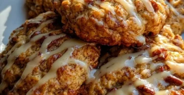 Cottage cheese cinnamon roll breakfast cookies on a white plate