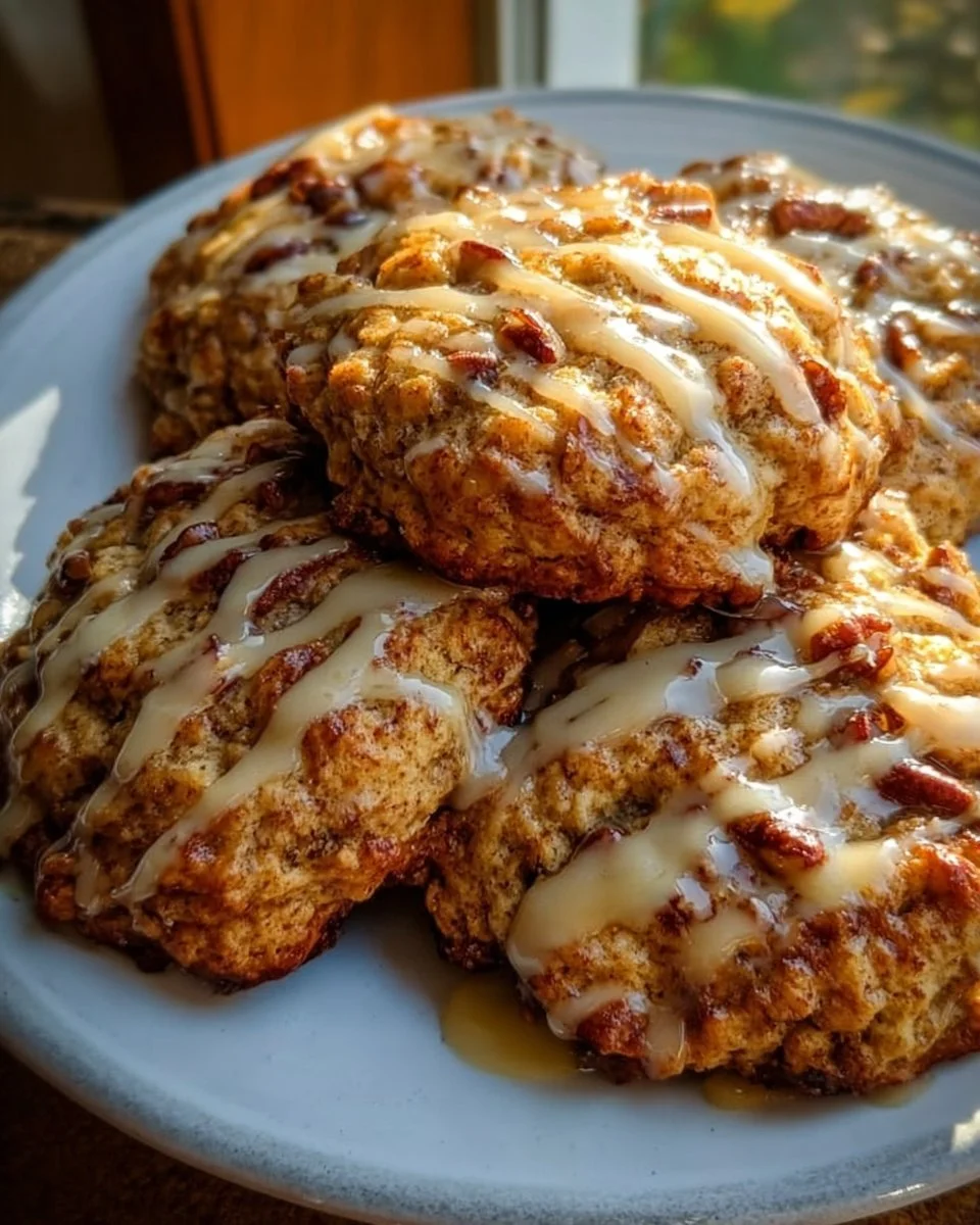 Cottage cheese cinnamon roll breakfast cookies on a white plate
