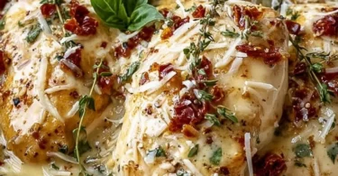 Creamy Crockpot Marry Me Chicken served with herbs and pasta