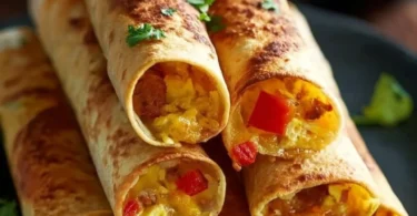 Delicious crispy breakfast taquitos filled with eggs and cheese