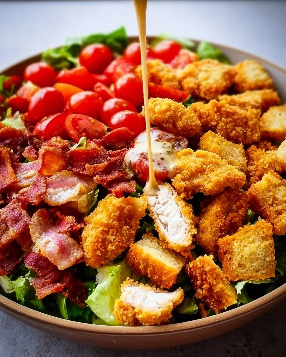 Delicious Crispy Chicken BLT Salad with fresh ingredients and crispy chicken