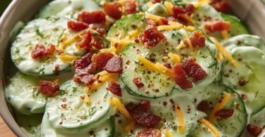 Crispy cucumber snack served with creamy avocado ranch dressing