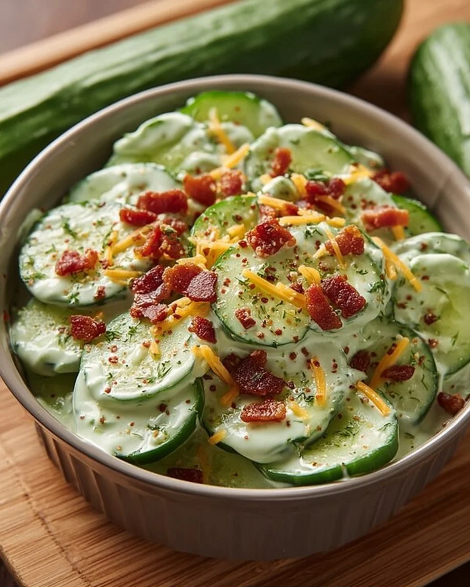 Crispy cucumber snack served with creamy avocado ranch dressing