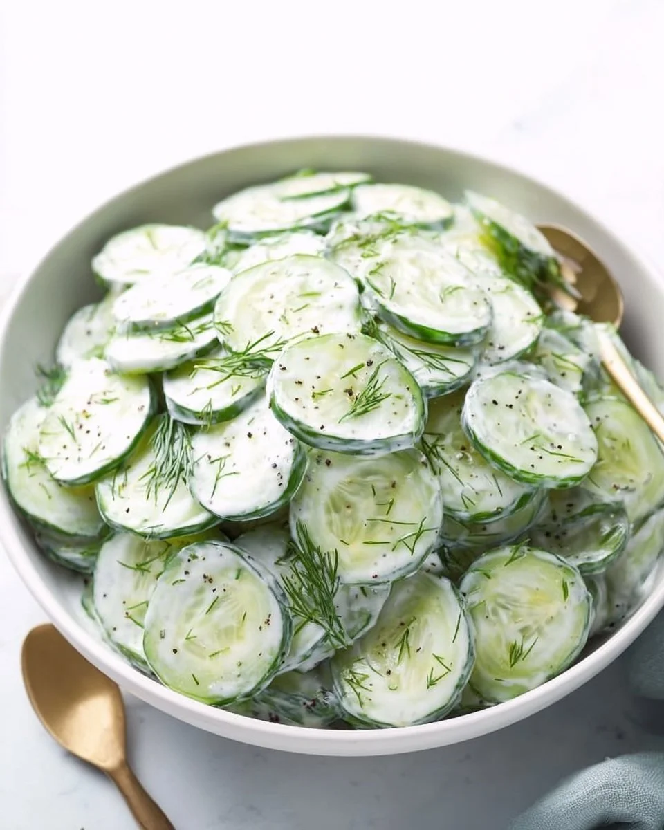 Cucumber Yogurt Salad in a bowl with fresh herbs and spices