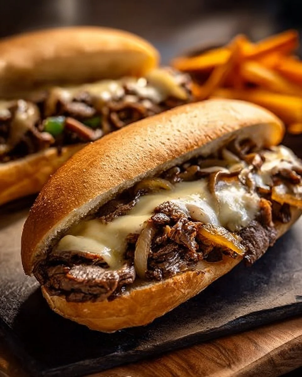 Delicious slow cooker Philly cheesesteak piled high with melted cheese and savory meat