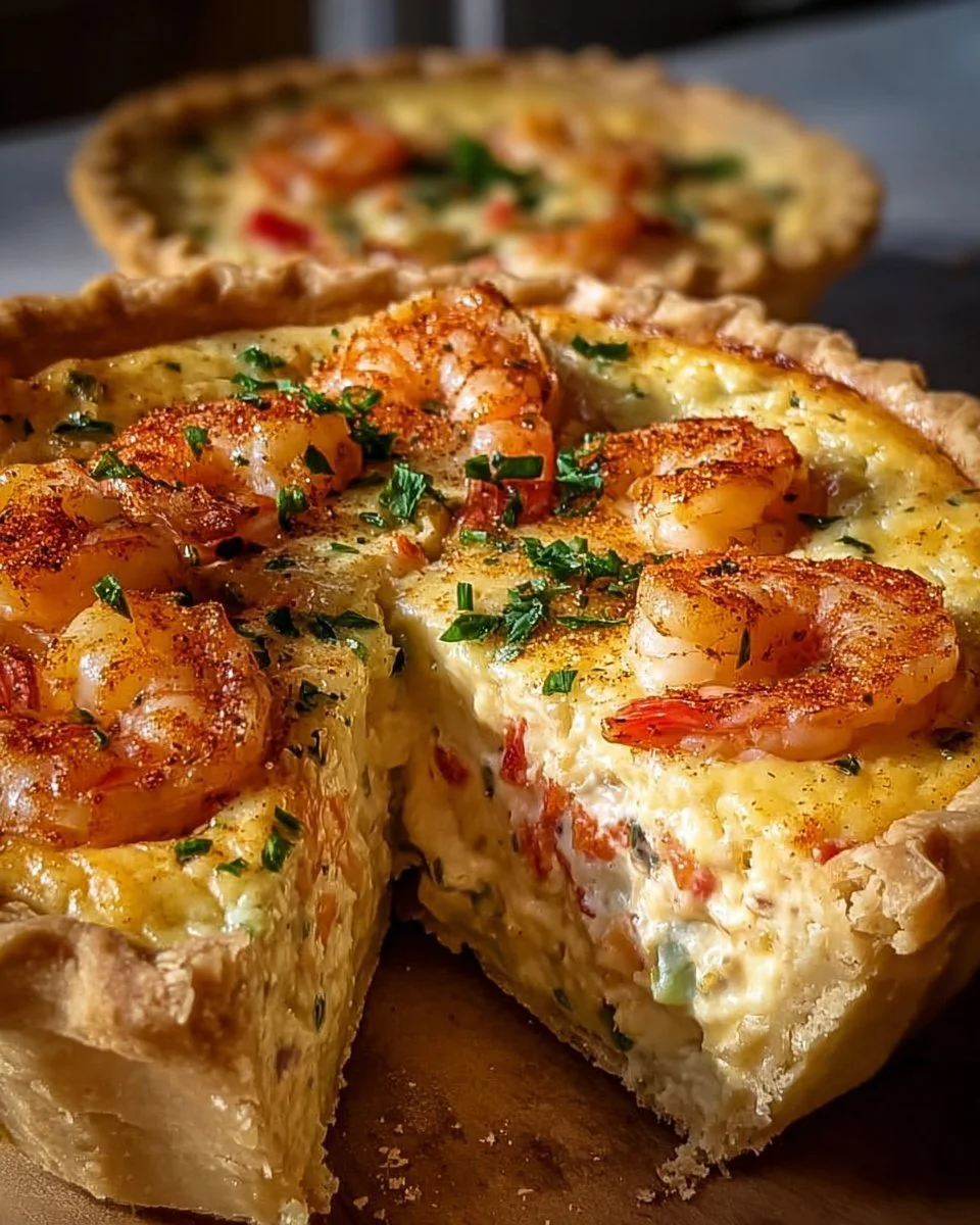 Delicious Florida shrimp pie with a golden crust and succulent shrimp filling