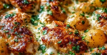Garlic Parmesan Chicken served with roasted potatoes