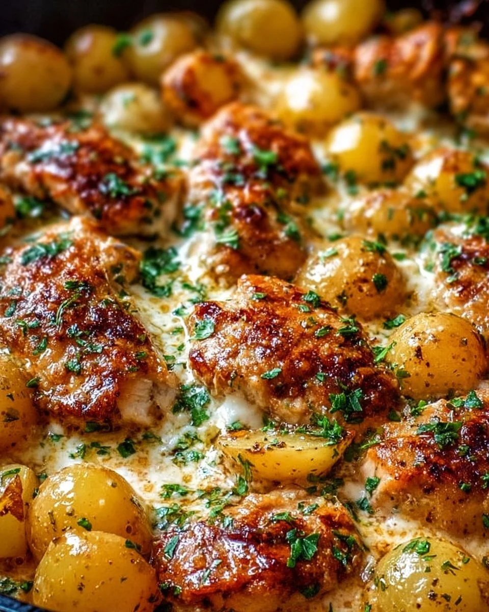 Garlic Parmesan Chicken served with roasted potatoes
