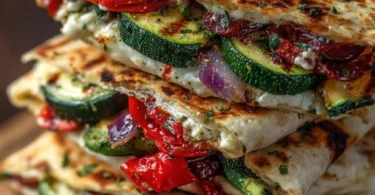 Delicious grilled Mediterranean veggie quesadillas with colorful vegetables
