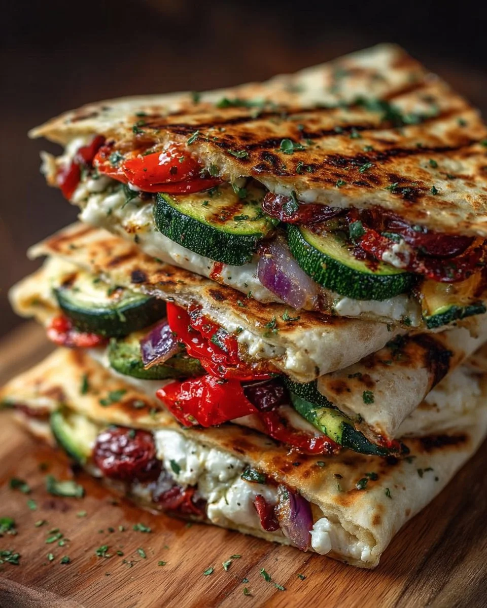 Delicious grilled Mediterranean veggie quesadillas with colorful vegetables