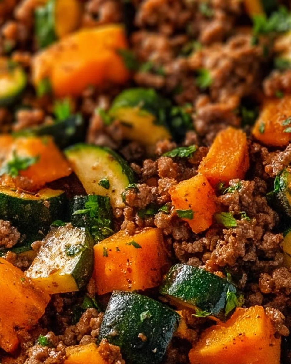 Ground Beef Zucchini Sweet Potato Skillet