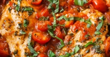 Healthy Chicken Pomodoro Skillet with fresh tomatoes and herbs