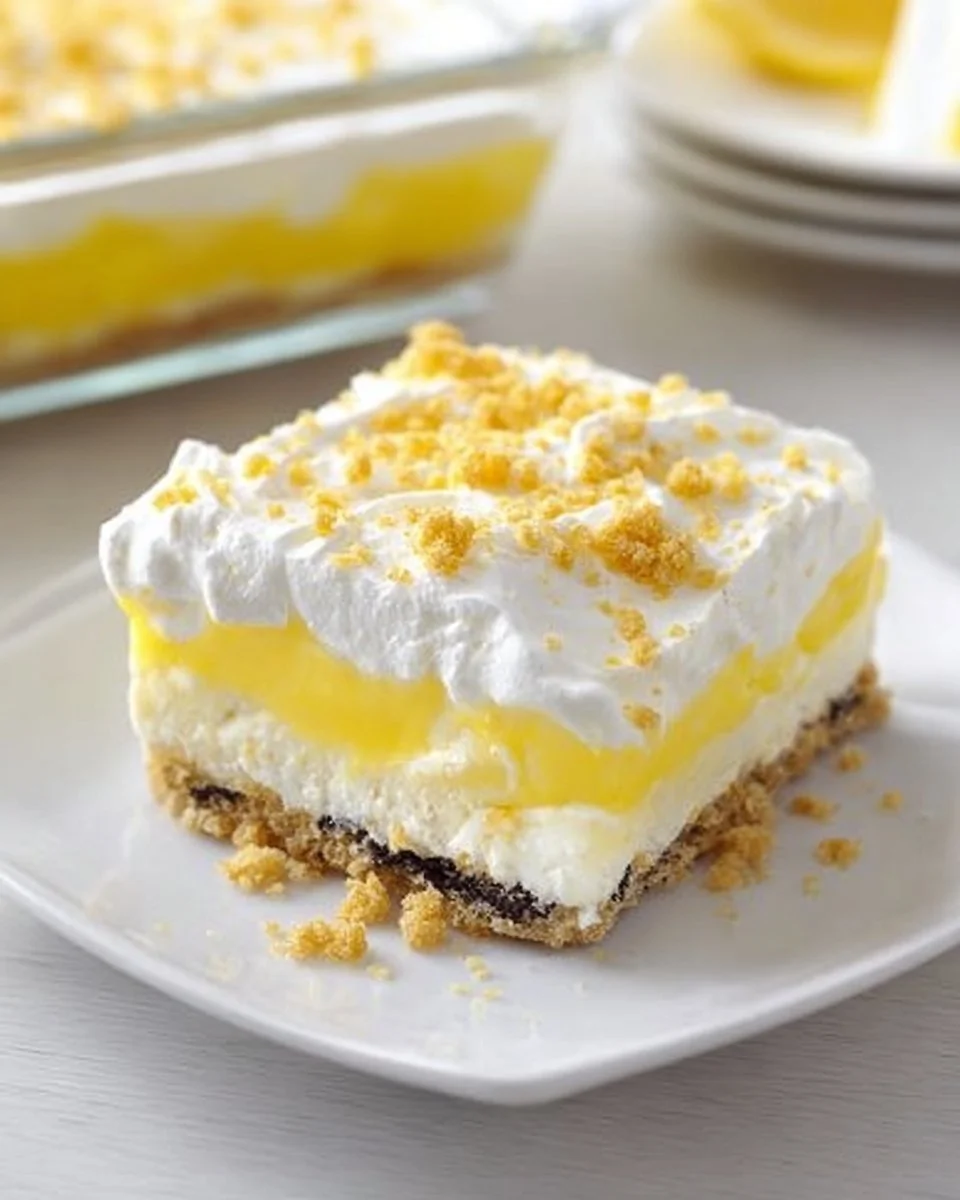 Heavenly Oreo Lemon Dessert featuring creamy lemon filling and Oreo crust
