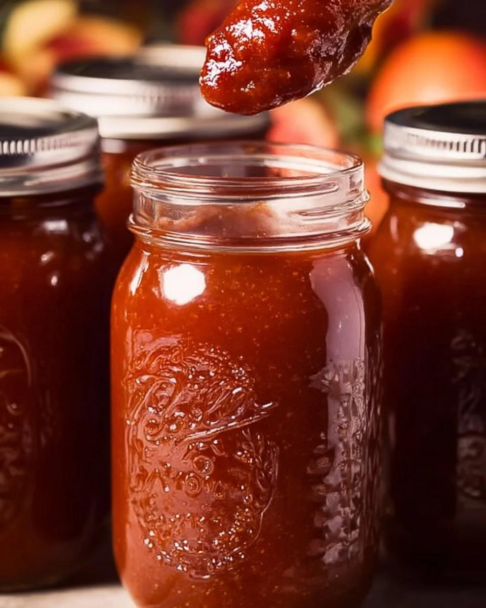 Jar of homemade barbecue sauce with fresh ingredients