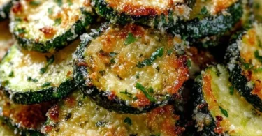 Crunchy garlic parmesan roasted zucchini on a plate