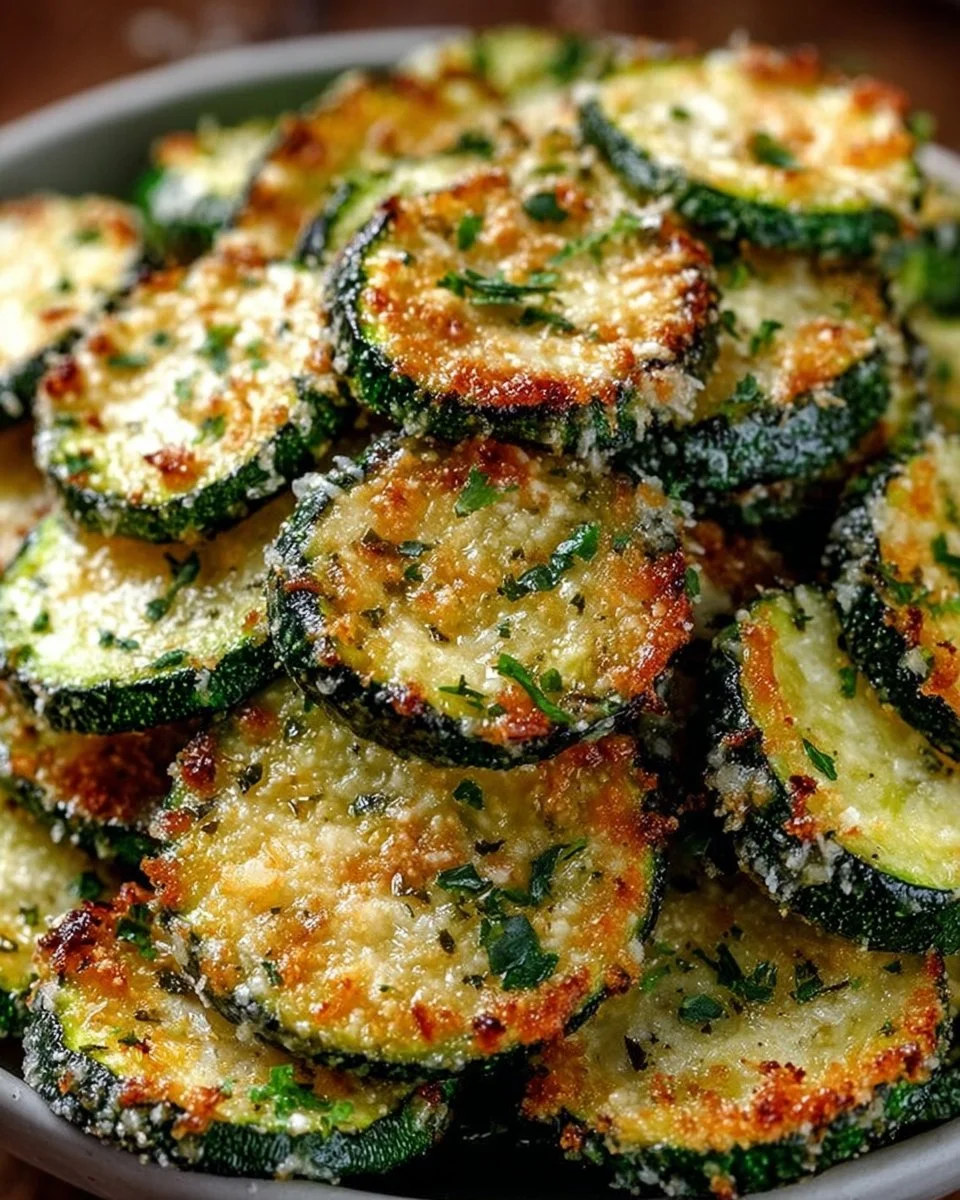 Crunchy garlic parmesan roasted zucchini on a plate