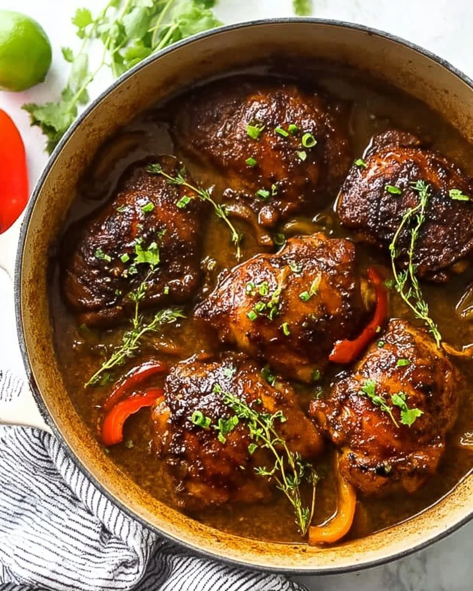 Delicious crockpot jerk chicken with spices and herbs