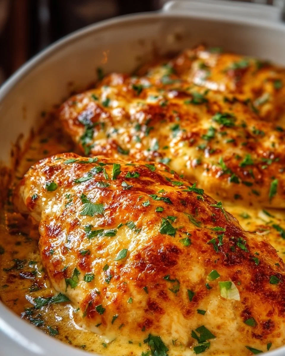 Melt in your mouth chicken dish garnished with herbs and spices.