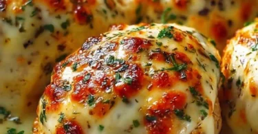 Melted Mozzarella Chicken Bombs topped with ranch dressing