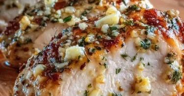 Juicy oven-baked chicken breast served with herbs and spices.