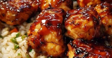 One-Pan Honey BBQ Chicken with rice, featuring rich sauce and vibrant colors.