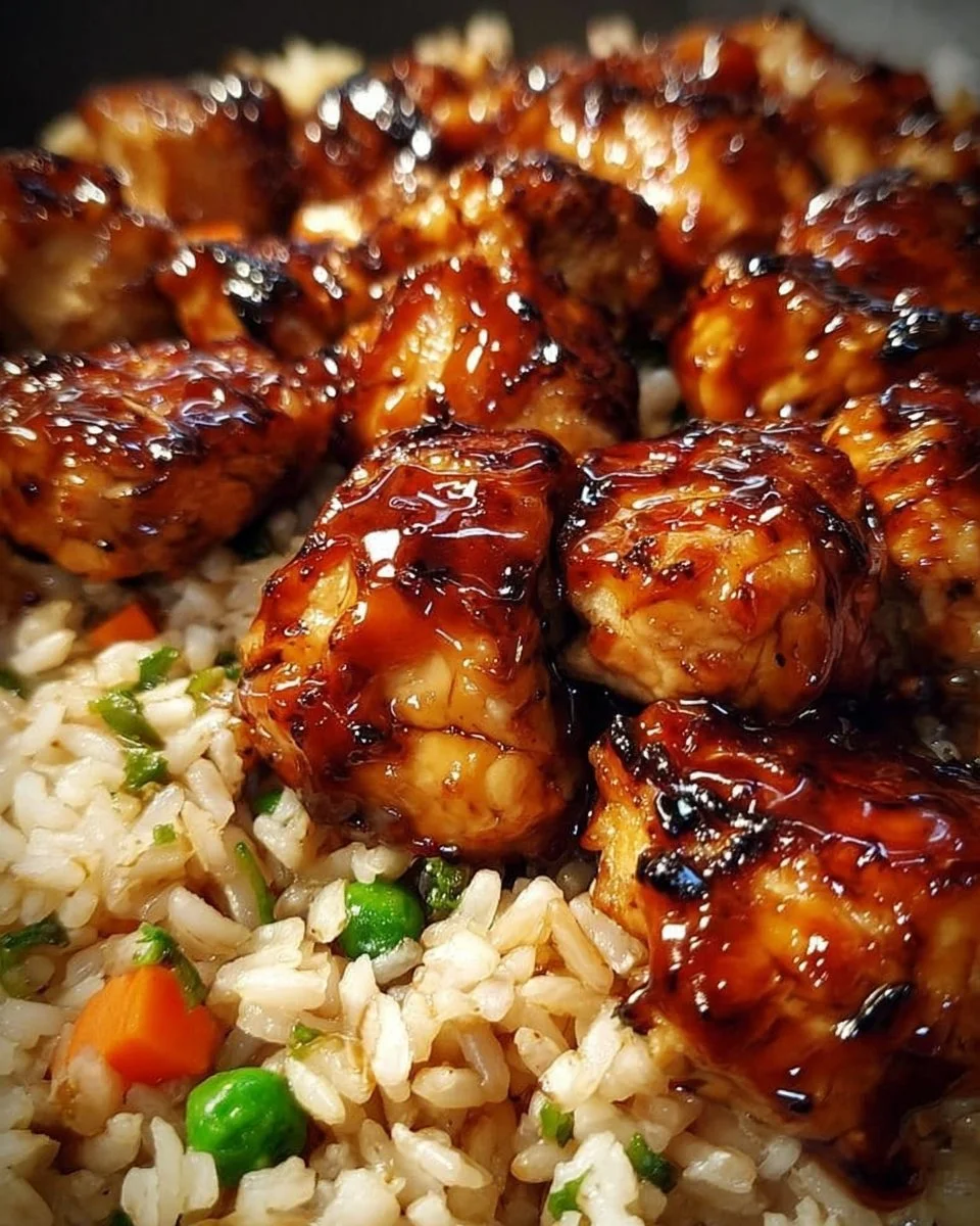 One-Pan Honey BBQ Chicken with rice, featuring rich sauce and vibrant colors.