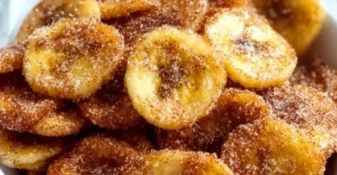 Cinnamon-sugar air fryer banana chips in a bowl, tasty and healthy snack.