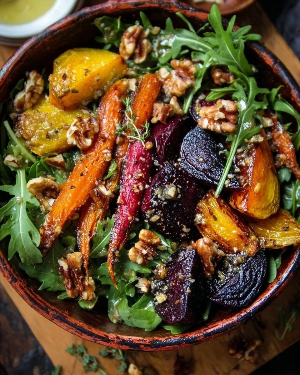 Roasted Beet & Carrot Salad with Honey Thyme Vinaigrette