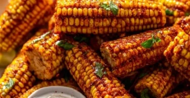 Delicious roasted corn ribs served on a plate with spices