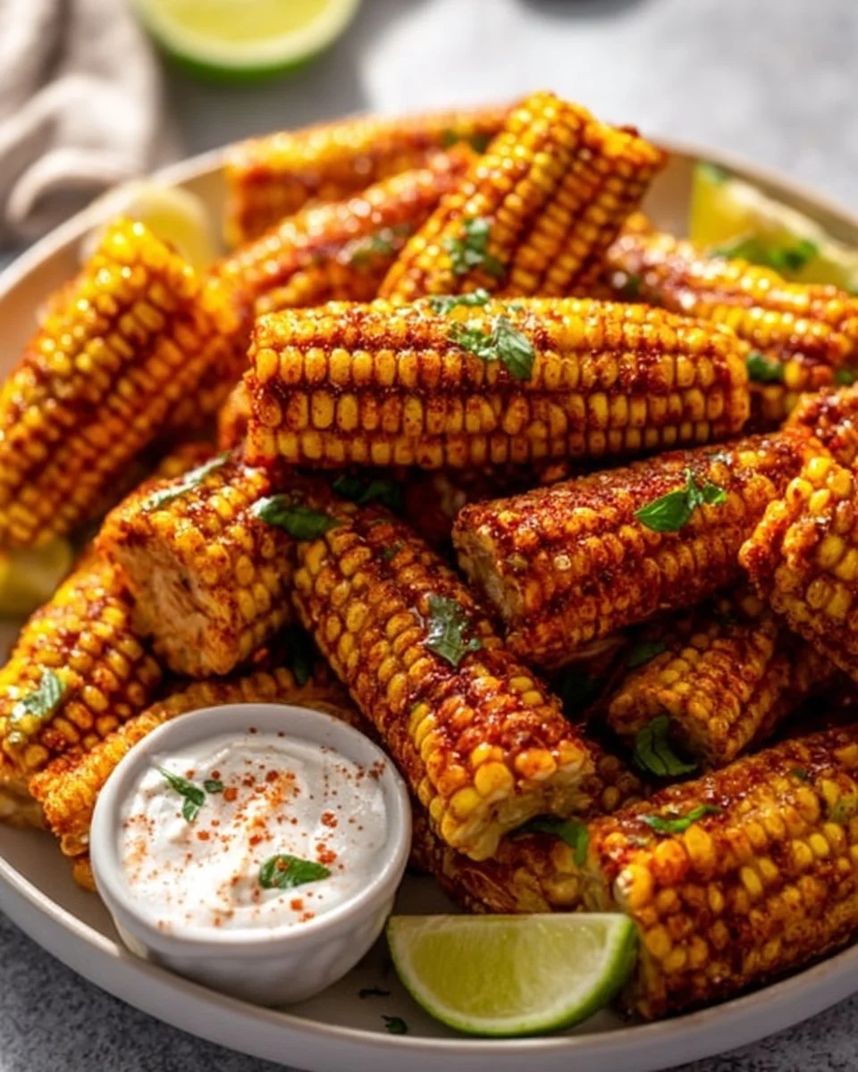 Delicious roasted corn ribs served on a plate with spices