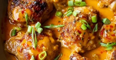 Delicious Skillet Bang Bang Chicken Thighs served with vegetables