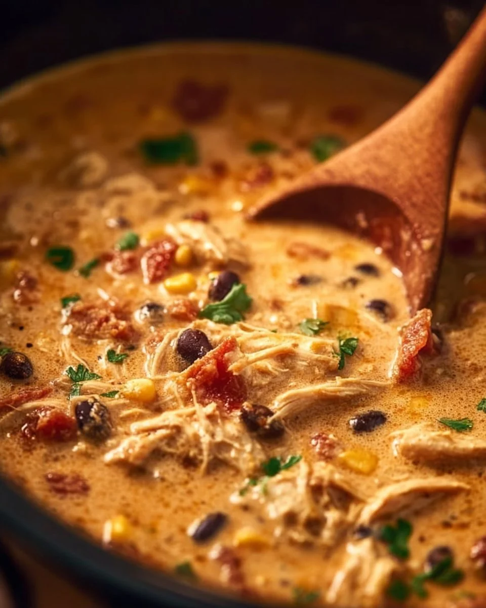 A bowl of slow cooker cheesy chicken chili topped with cheese and cilantro