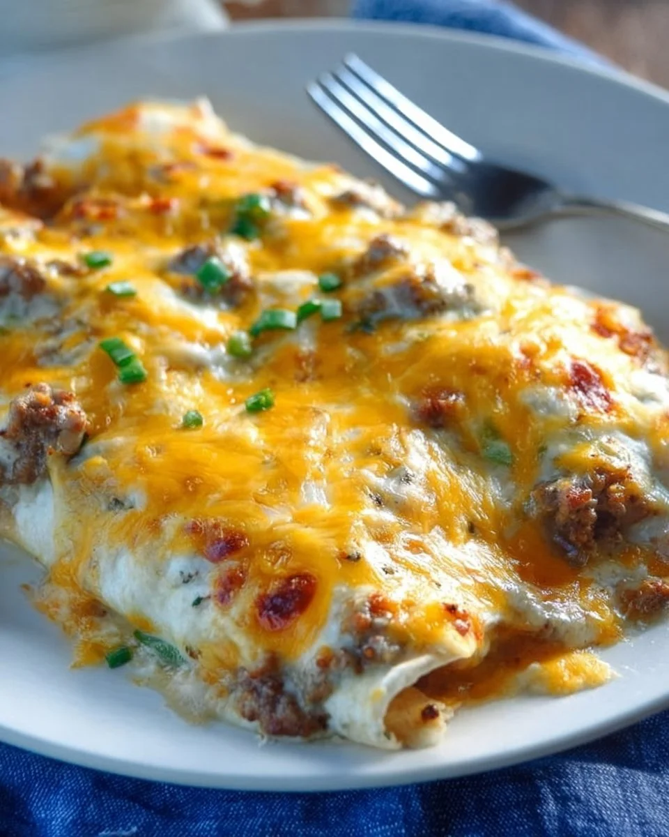 Delicious Southern breakfast enchiladas filled with eggs and cheese