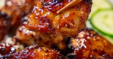 Delicious sticky sweet chili chicken thighs garnished with herbs