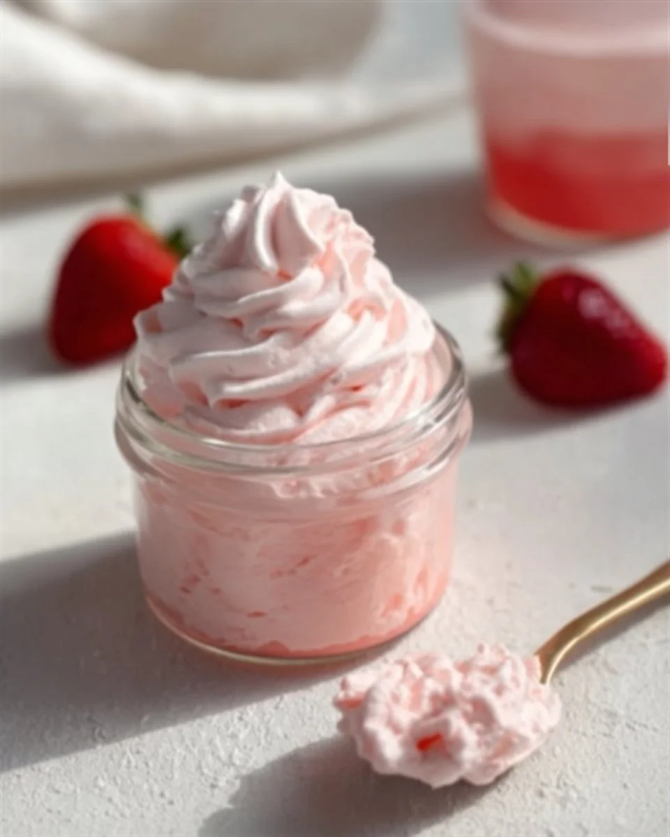 Delicious sugar free strawberry fluff dessert in a bowl